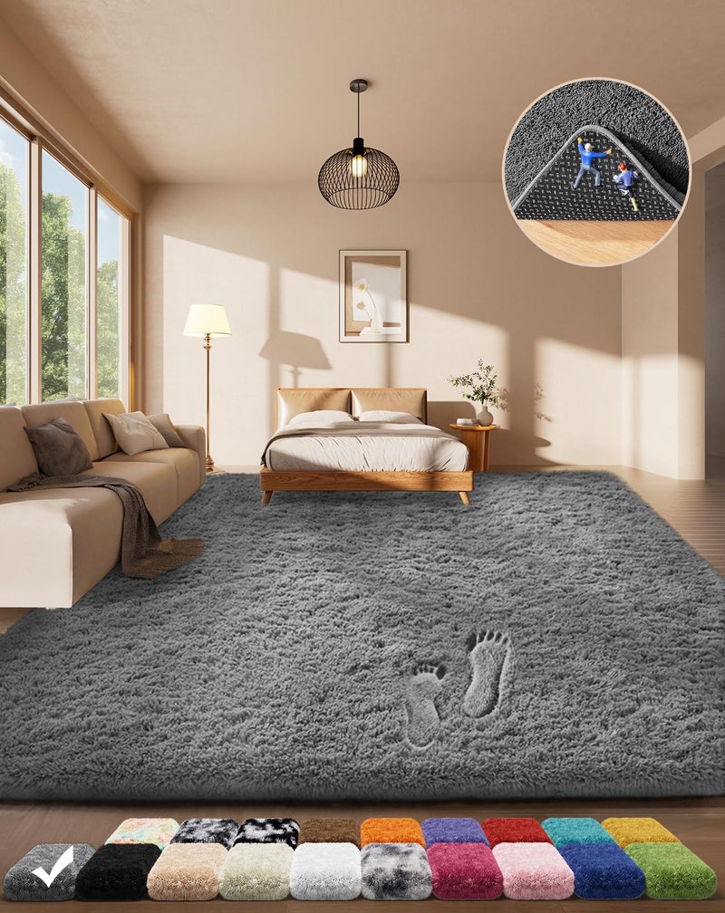Ophanie Area Rugs for Living Room Bedroom, Upgrade Non-Slip Fluffy Soft Grey Shag Carpet, Indoor Floor Gray 4x6 Fuzzy Shaggy Living Room Plush Rug for Kids Home Dorm Decor Aesthetic - Image 1